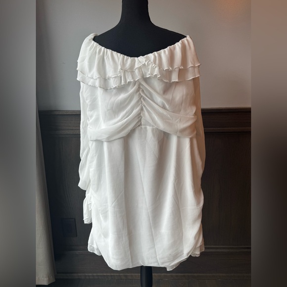 PrettyLittleThing White Bardot Ruffle Long Sleeve Shift Dress NWT 26 - Picture 4 of 7